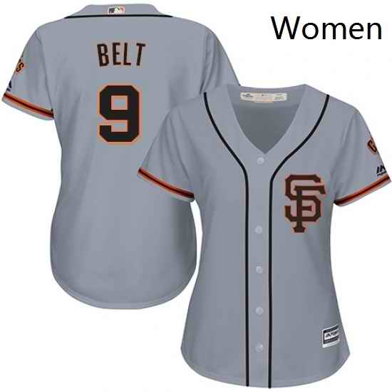 Womens Majestic San Francisco Giants 9 Brandon Belt Replica Grey Road 2 Cool Base MLB Jersey